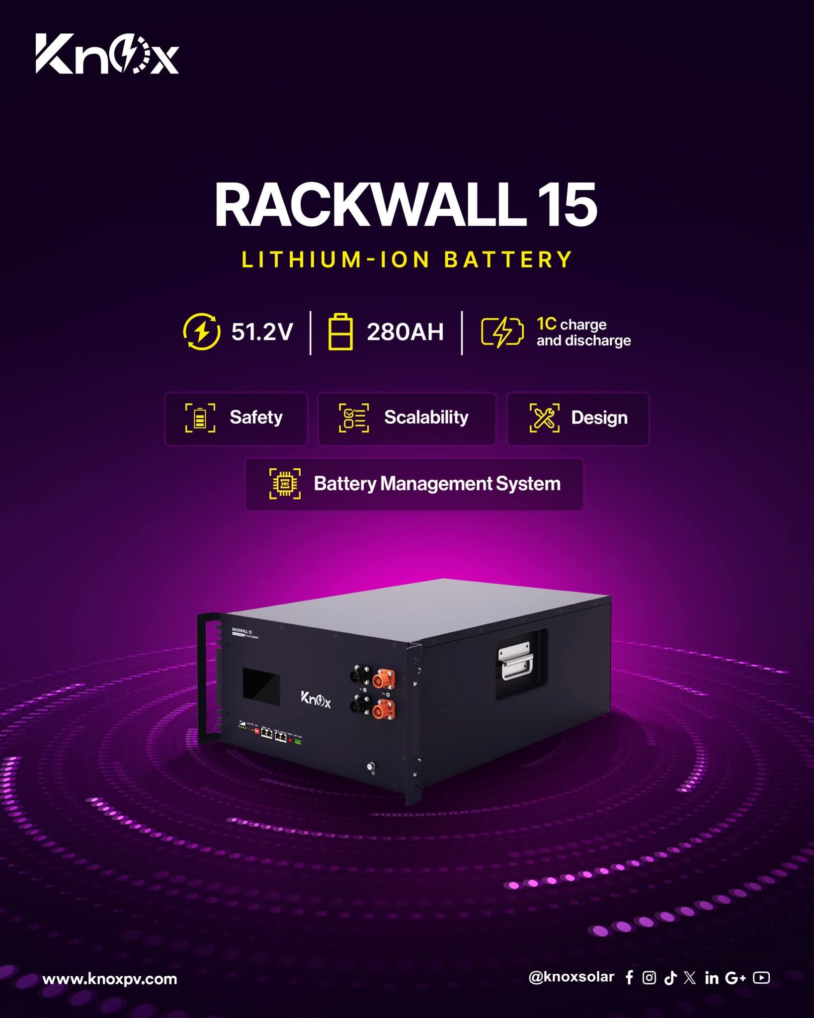 KNOX Rackwall 15 Lithium Battery LFP LIO 15-IP20 51.2vdc 280AH